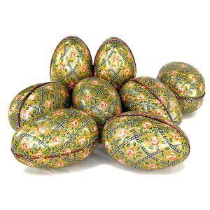 Vintage Patterned Tin Easter Egg Candy Holders - 8